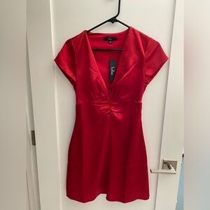 Lulus Red Satin Ruched Dress